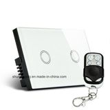 Crystal Glass Panel Touch Switch, Us Standard, 2 Gang 1 Way Remote Control Light Switch, Wall Switch, Touch Switch