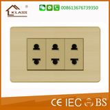 10A 250V Brushed Aluminum 3 Gang 2 Pin Socket