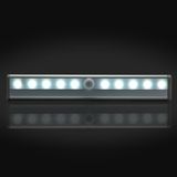Stick-on Anywhere Portable 10 LED Wireless Motion Sensing Light Bar with Magnetic Strip (Battery Operated) - Silver