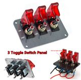 Car Truck 12V 3 Toggle Switch Panel Carbon Fiber Ignition