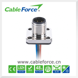M12 Male Flange Type Panel Mount Connector for Industrial Automation with Wire