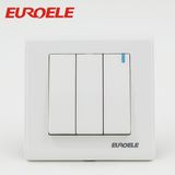 Comfortable Feeling White Color PC Material 3 Gang Wall Switch