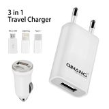 3in1 1.5A Fast USB Car Charger with USB Cable for iPhone