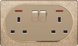 Pattern Design Metal Surface Double 13A Square-Pinned Wall Socket and Two Gang Wall Switch