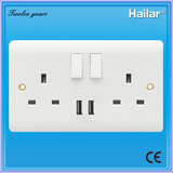 13A British Standard Switched Socket with USB Two Gang Two Way UK Wall Switch Socket