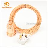 BS 3pin Plug Twisted Braided Lamp Power Cord Set