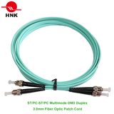 ST/PC-ST/PC Fiber Optic Patch Cord, Multimode 50 Om3, Duplex, Aqua, 3.0mm, Custom Length