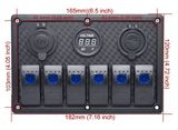 Car Auto Boat Marine LED Rocker Switch Panel Circuit Breakers Voltmeter Car Switches 6 Gang Waterproof Car and Marine Switch