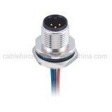 M12 3 Pin Male Panel Mount Connector Rear Fastened Socket IP67 Waterproof Connector