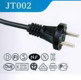 VDE Approved Europe AC Power Cord with Plug 2 Pins Round (JT002)