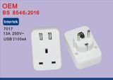 High Quality BS EU to 1 Port UK Travel Power Plug Adapter Converter with 2 Port USB