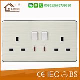 Double 13A Metal Material UK Wall Socket Switch