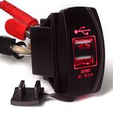 Switch Form 12V 24V 3.1A Motorcycle Car Dual USB Power Supply Charger Port Socket Red LED