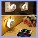 DC 5V 2000mA Tablet Phone Dual USB Wall Power Charger LED Motion Sensor Night Light