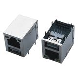 Stacked USB RJ45 Connector Combo with LED