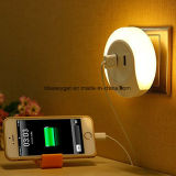 Plug in Night Light, Dusk to Dawn Sensor LED Night Lights, 5V 2A Dual USB Wall Charger Bedside Lamp, Plug-in Wall Nights Esg10447