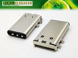 USB Type-C Plug 12 Positions SMT Type, Contact Resistance=40mohm, Dielectric Withstanding=100VAC, Current Rating=3A, Durability=10000 Cycles