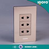 American Standard Brushed Aluminum 3 Gang 2 Pin Wall Socket
