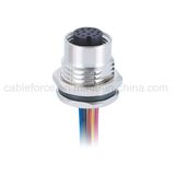 M12 12 Pin Femle Panel Mount Connector for Sensor and Actuator with Wire