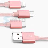 Wholesales Nylon Braided 3 in 1 Micro USB Cable Charger Type C 8pin for iPhone and Android