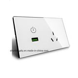 Au/Us Standard USB Wall Power Socket, White Crystal Glass Panel, Touch Switch USB Wall Socket with Wall Outlet, 220V Touch