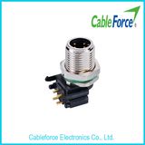 M12 4pin Male Panel Mounting Circular Connector for Factory Automation with Right Angled PCB Contacts