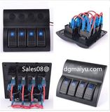 Marine Waterproof Rocker Switch Panel with Blue Light 4 Gang Combined Car Switc