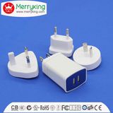 Logo Print 5V 2.1A White Dual USB Charger with Multi Plugs