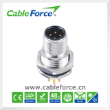 M12 Female Connector 4pin Panel Mount Front Fastened Connector with PCB Contacts for Packaging and Labeling