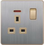 British Standard Stainless 13A Square-Pinned Switched Socket with Neon