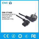 2pin Round Plug to 3pin Flat Jack Power Cord Angle Type (European Type)