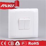 CE/BS Approved PC Material 2 Gang 1 Way Switch, Push Button Switch