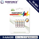 AAA/Hr03 300mAh Rechargeable Nickel Metal Hydride Long Service Life Battery with Ce for Toy