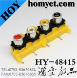 Four Holes in One Line RCA Ports/RCA Socket with Silvering in Yellow (HY-48415)