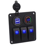 3 Gang Dual USB Charger Voltmeter Rocker Switch Panel