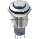 16mm High Flat Head Waterproof Push Button Switch, Blue Ring Illuminated Switch
