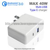 EU Us Plug Foldable Fast Charging QC 3.0 Wall Charger Type C Port 5V 3.1A40W Portable USB Travel Charger with Collapsible Plug