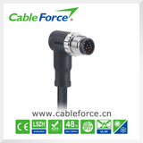 M12 12 Pin a-Code Male Right Angled Molded Cable Connector for Sensor with CNC Screw Waterproof Connector