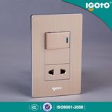 American Type Brushed-Aluminum Electrical Universal 1 Gang Wall Switch and Socket