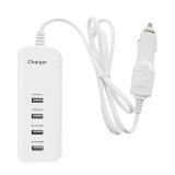 White 5V 2A 1A 0.5A Lightning Car Charger with 4 Ports