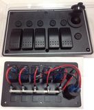 5 Gang Aluminum Rocker Switch Panel/USB Power Socket for Boat/Marine/RV