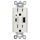 USB Socket with LED Indicator, Wall Outlet with Dual USB (Type-A & Type-C) Charging Ports (Total 4.2A/5V) , White