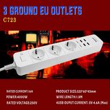 Hot Sale EU 3 Pin Plug Power Strip with USB Outlets 250V 16A