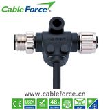 M12 5pin a-Coding T-Splitter Male to Female Circular Connector with Pur/PVC Cable Metal Screw