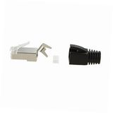 Cat 7 RJ45 Modular Plug (two-piece suit) with Black Hood, Shielded FTP
