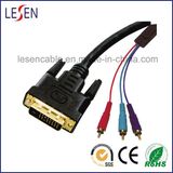 DVI Cable, DVI 24 + 5 Plug to 3RCA Plugs, Gold Plated