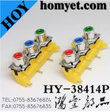 Three Holes RCA Socket with Silvering in Yellow (HY-38414P)