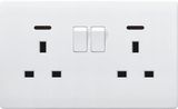 British Standard White Double 13A Switched Socket Outlet with Neon