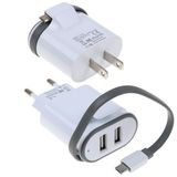 Universal Dual Port Wall Charger with Micro USB Charger Cable