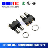 R/a Black Plastic PCB Mount Double Female BNC Connector